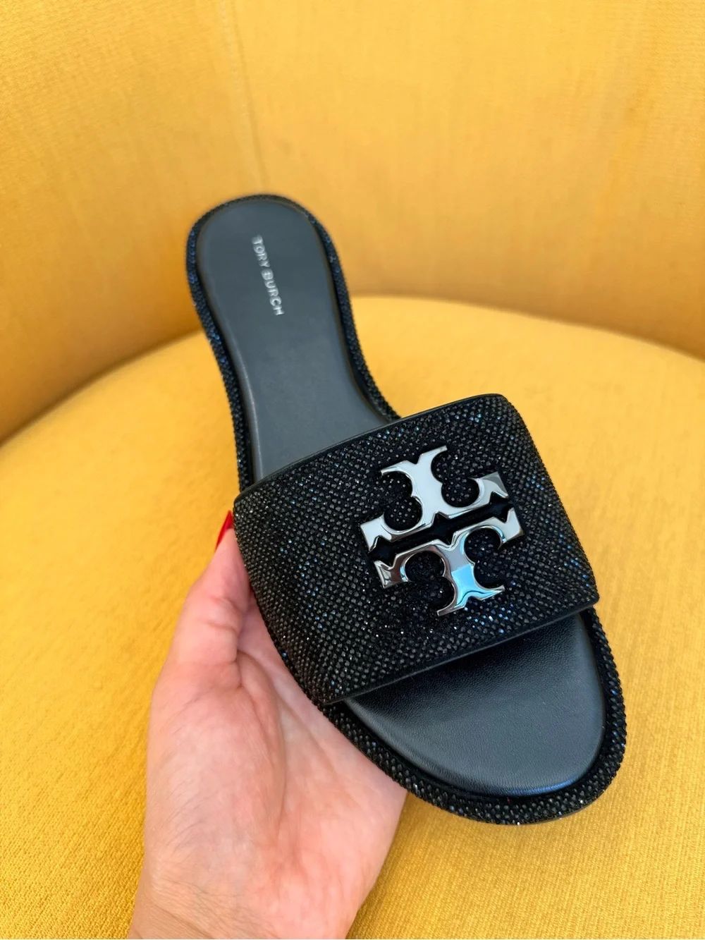 Tory Burch Everly Crystal Slide Sandals‎ Black Women’s RUNS SMALL Size 9